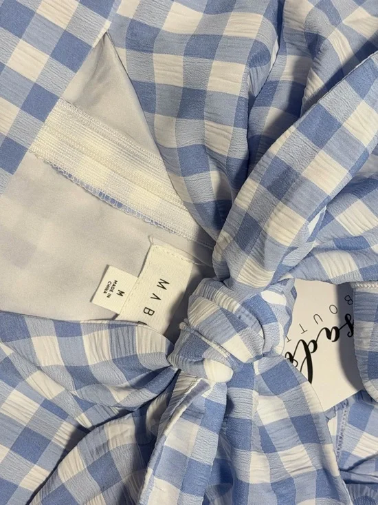 MABLE Light Blue and White Plaid Gingham Tie-Front Sundress - Picture 7 of 7